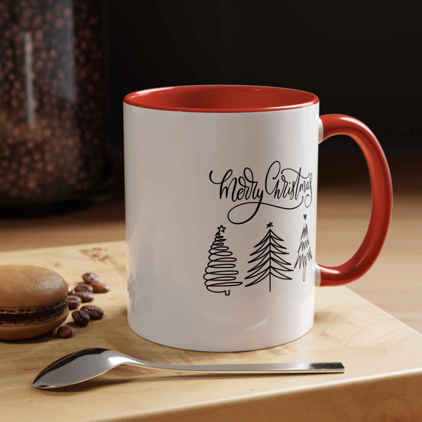 Christmas Accent Coffee Mug (11, 15oz) - Merry Christmas Cup, Holiday Drinkware, Festive Tea Mug, Seasonal Gift, Ho Ho Ho Mug